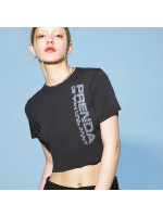 韓國PRENDA - SMUDGE LOGO SHORT SLEEVE KNIT CHARCOAL
